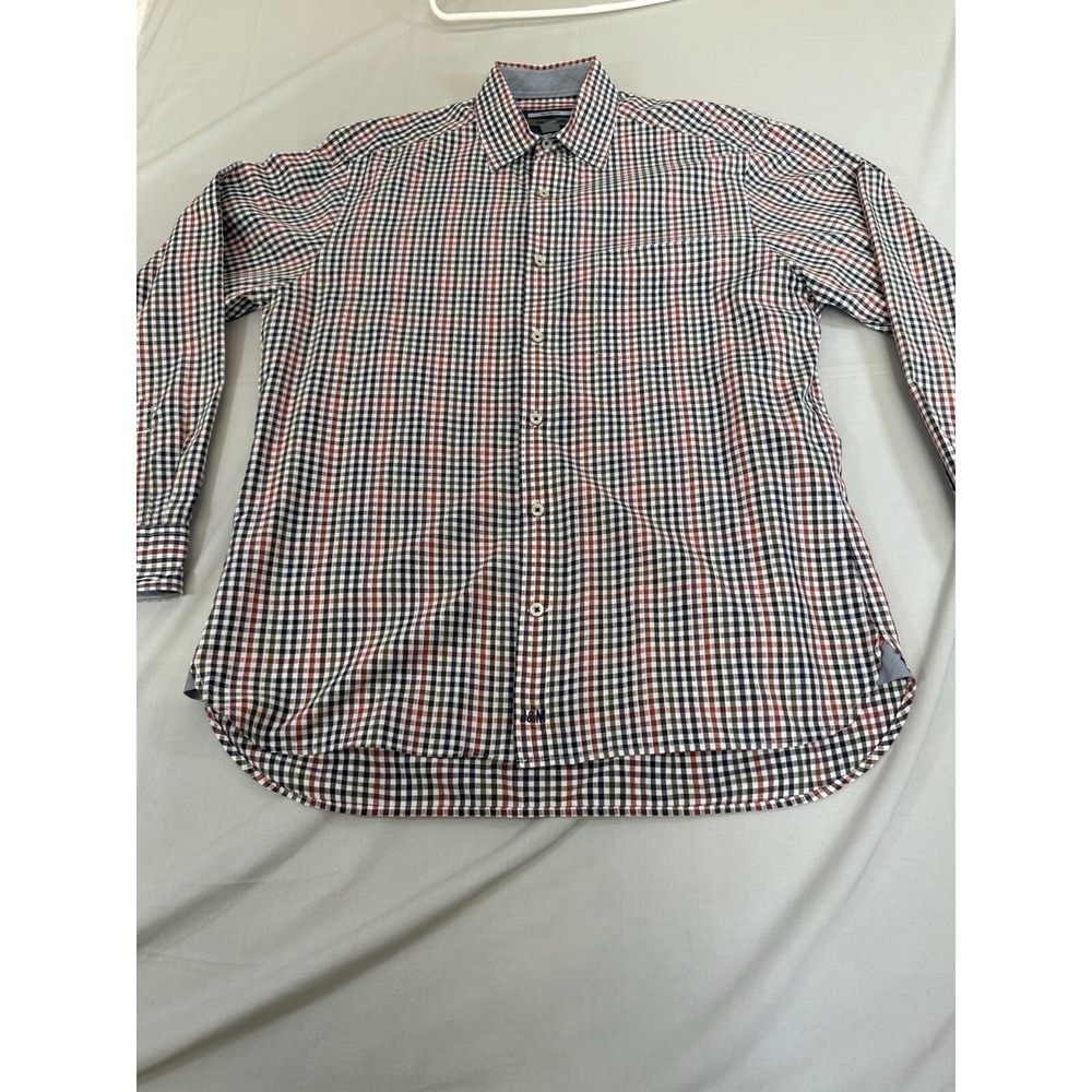 Johnston Murphy Shirt Mens Size Medium Blue Orange Plaid Button Up Tailored Fit - Picture 9 of 16